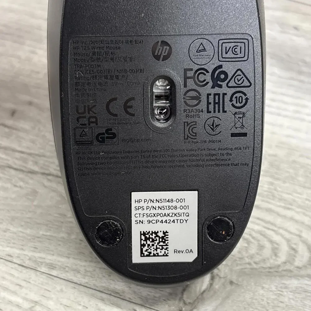 HP 125 Wired Mouse Black - Model TPA-P001M - USB Optical Mouse